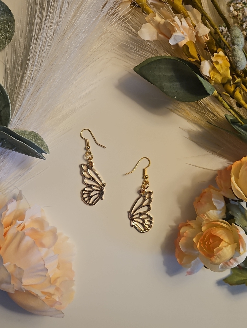 Delicate Gold Butterfly Drop Earrings for Women